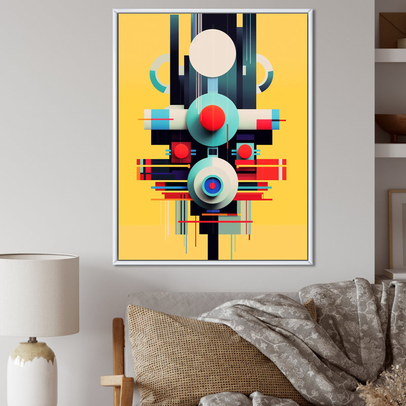 Minimal Retro géométrie sur jaune - impression sur toile géométrique moderne, H 44 po x l 34 po x P 1,5 po