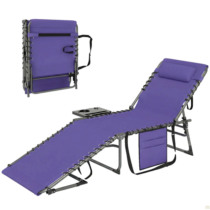 Chaise de bronzage portable, chaise longue pliante d'extérieur, Mauve