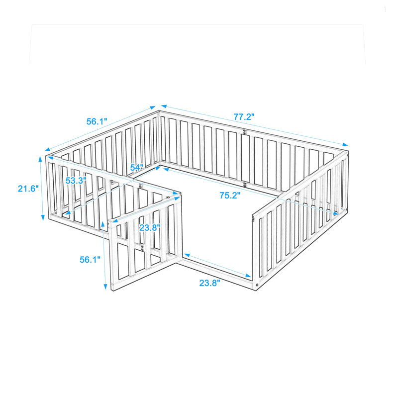 Structure en bois pour lit de jour avec clôture et porte