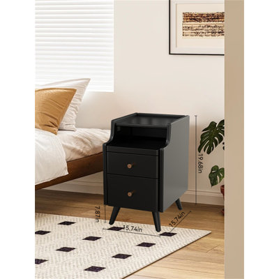Wooden Nightstand With Two Drawers – Bedside Cabinet For Bedroom
