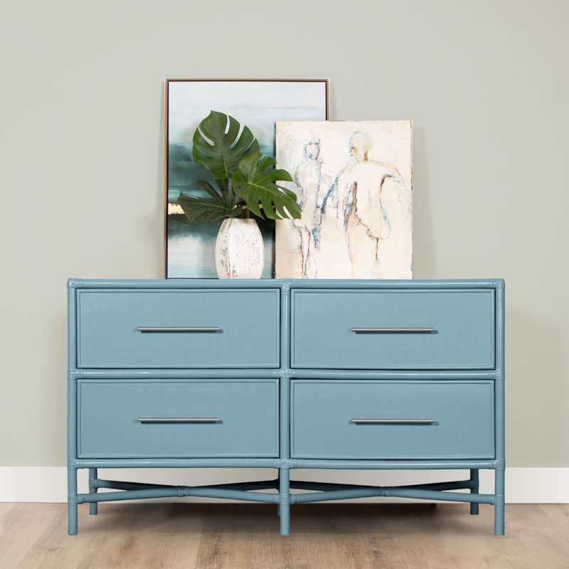 Venice 4 Drawers 54" W Double Dresser, Pool Blue
