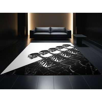 Tapis géométrique moderne noir et vert délavé à la machine Wimberley