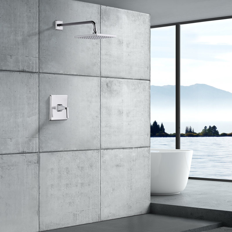 Lotto Collection Shower Trim Only: 8" Square Shower Head, Single Handle Set & Rough-in Valve Included - Chrome Polished