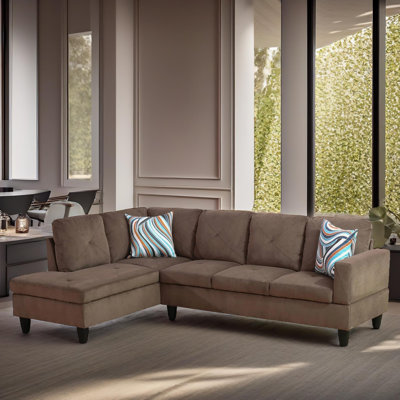 103" Ember Brown Microfiber 2-Piece Left Facing Sectional Sofa Set With Chaise
