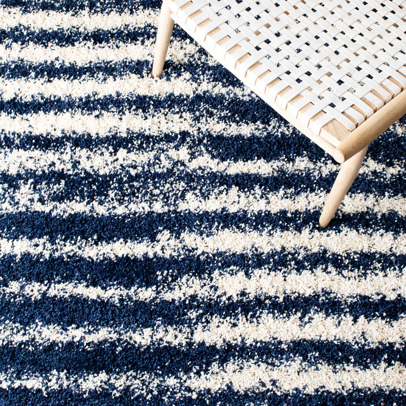 Gasaway Striped Navy/Ivory Area Rug, Rectangle 8' x 10'