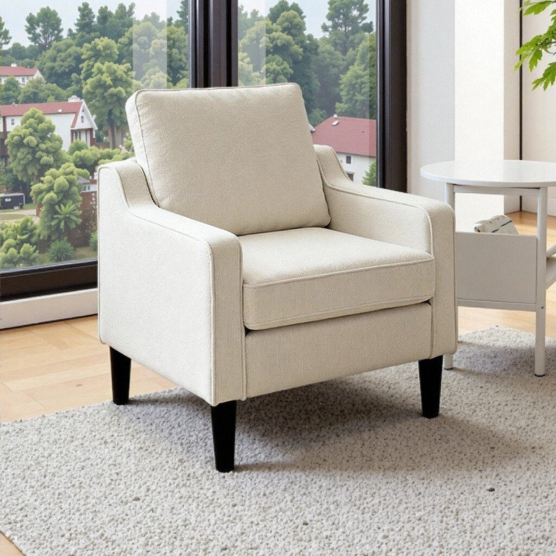 Chaise d'appoint avec accoudoirs en chenille Mid-Century, Beige