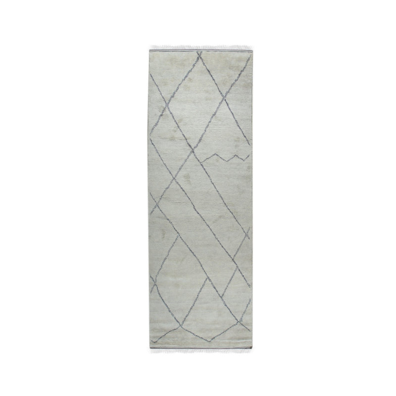Contemporary Silver Hand Knotted Wool Modern Area Rug, Runner 4' x 12'