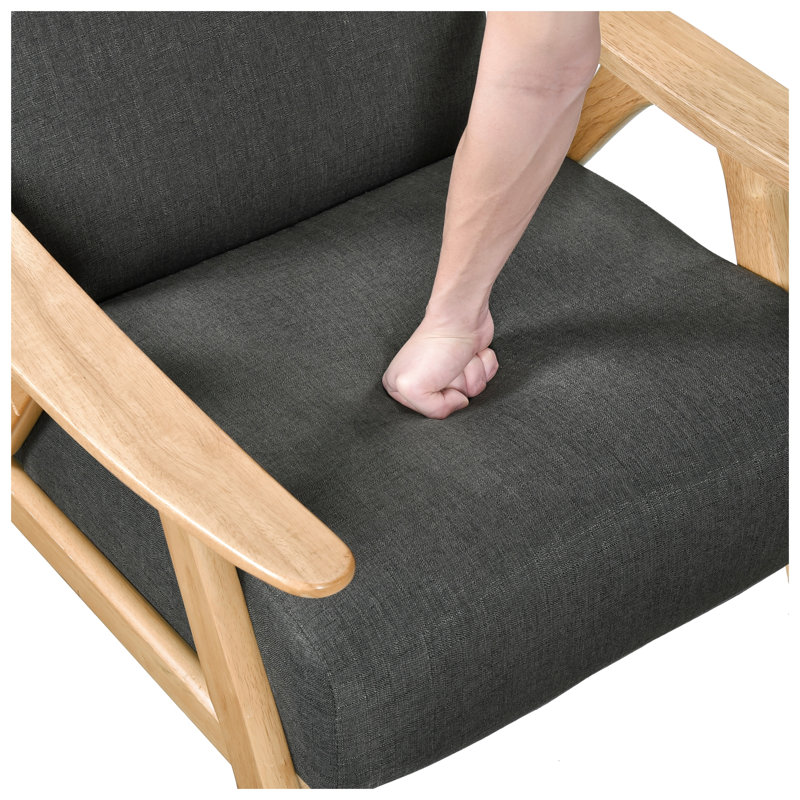 Modern Dark Gray Fabric Upholstered Accent Chair with Natural Solid Rubberwood Frame, Rembourrage en mousse grise