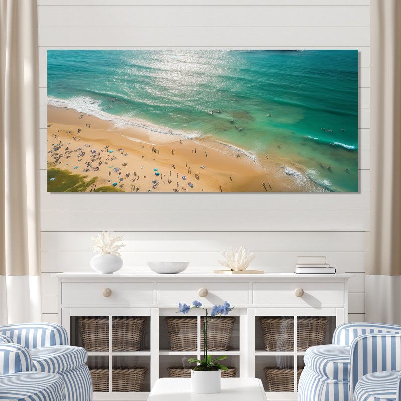 Vue aérienne de la plage côtière verte 1 - Art mural plage et océan, Toile tendue, H 28 po x l 60 po x P 1,5 po