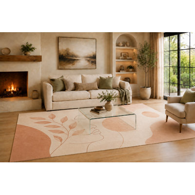 Tapis à poil court en terre cuite et crème à motif abstrait ultra léger 6 pi 7 po x 9 pi 10 po pour salon, tapis doux à poils courts avec envers antidérapant pour la chambre à coucher, la salle à manger et le bureau