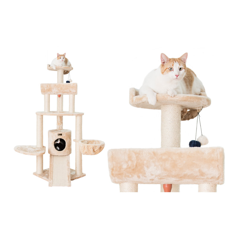 Beige Sisal and Faux Fur Multi-Level Cat Tree