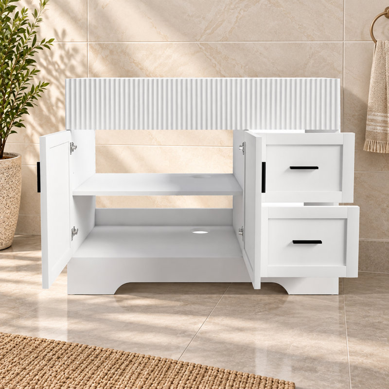 Meuble-lavabo blanc de 42,16 pouces avec portes à fermeture en douceur et 2 tiroirs