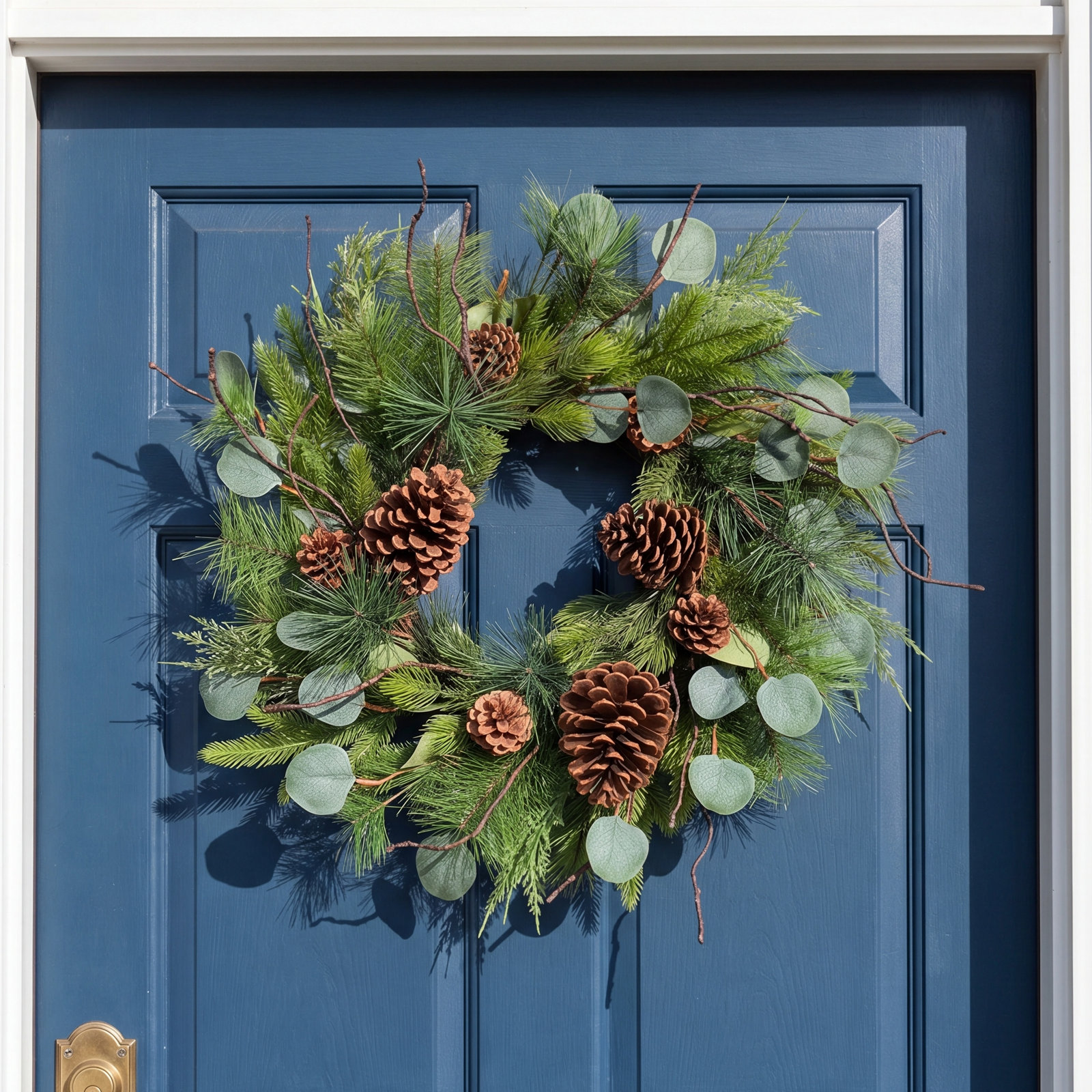24" Artificial Farmhouse Blossoms Cluster Greenery Leaves Cedar Winter Christmas Wreath For Front Door