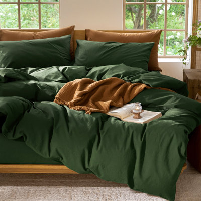 MooMee Lightweight Duvet Cover Set with Zipper Closure 8 Ties 100% Washed Cotton Linen Like Textured Soft Breathable All-Season