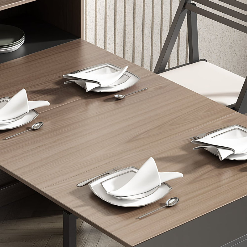 Table de salle à manger 70,9 po avec rangement, table de salle à manger extensible avec buffet noyer et sièges gris 4-6