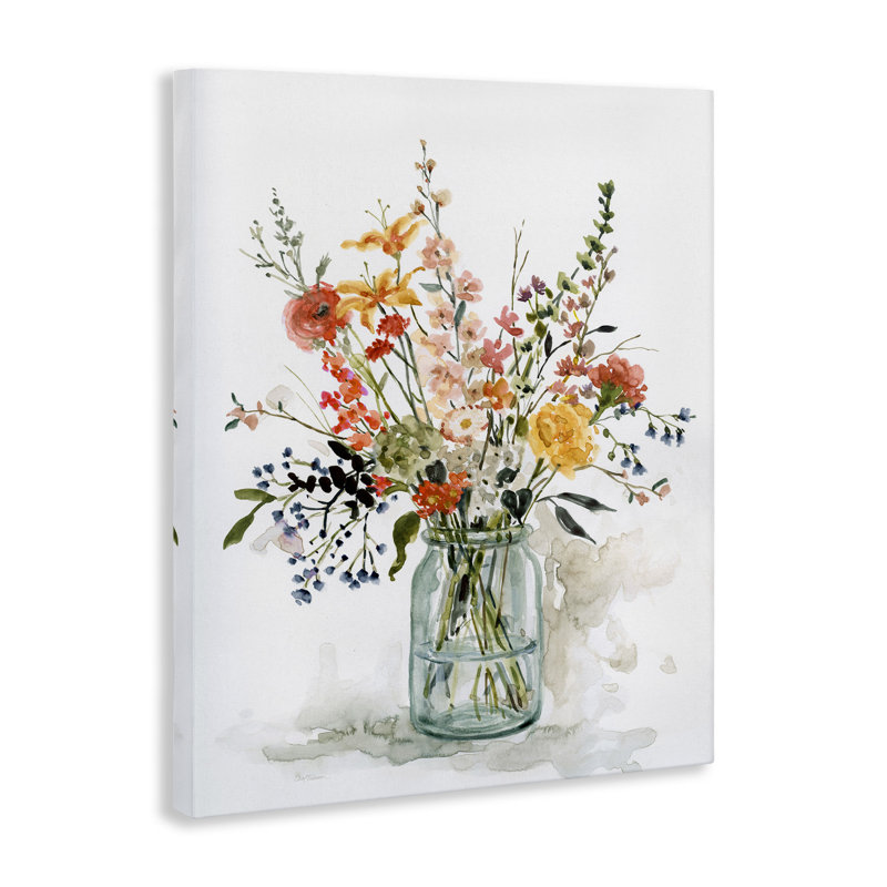 «Warm Summer Meadow Floral Bouquet Still Life», peinture par Carol Robinson, H 20 po x l 16 po