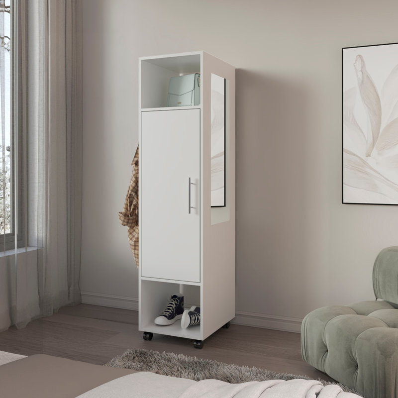 Armoire H 62,9 po, avec 1 porte, 3 tablettes et miroir pleine longueur