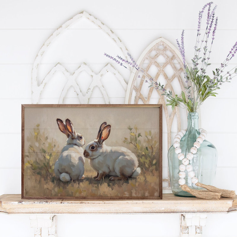 Two White Bunnies, H 10 po x l 16 po