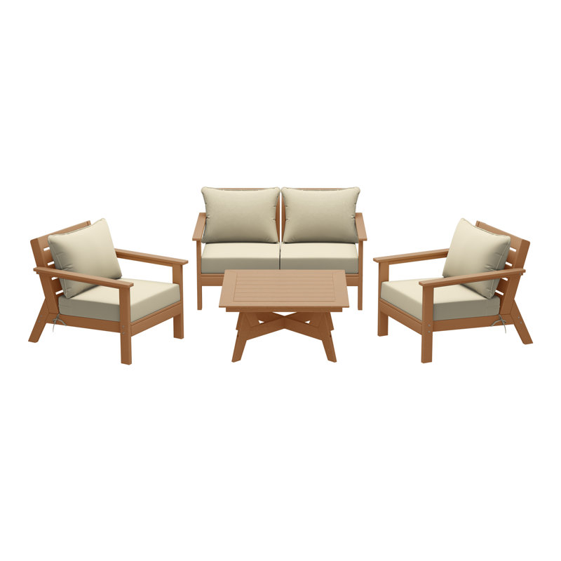 Ensemble de conversation à assise profonde 5 pièces, Teck, Beige
