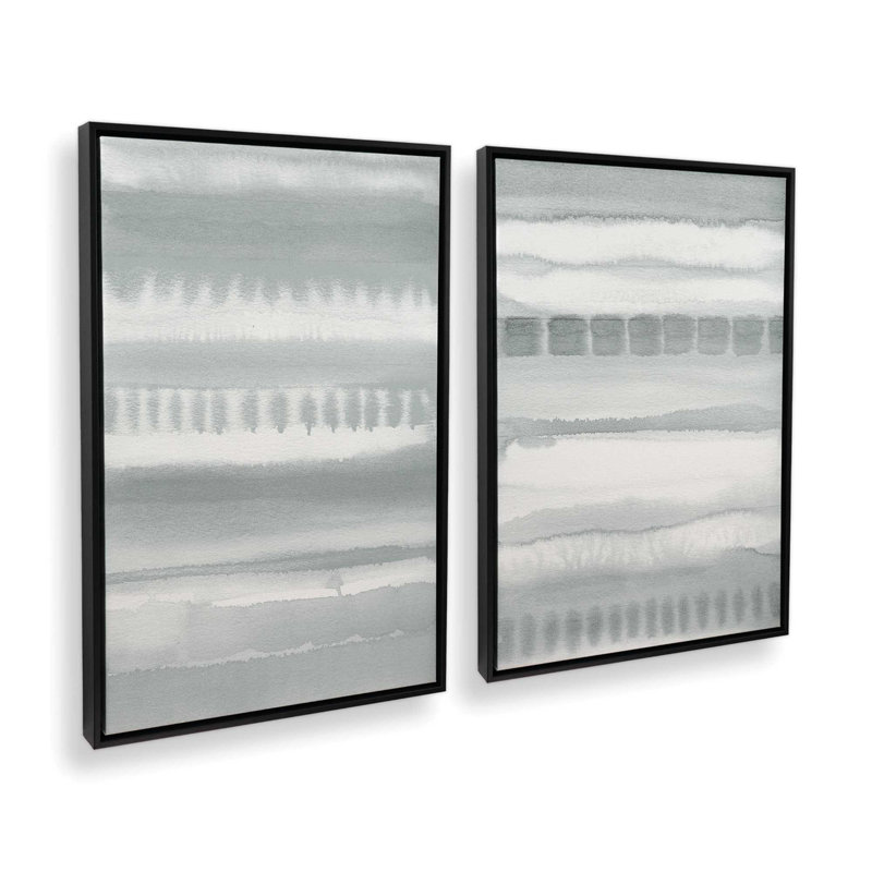Ensemble de 2 impressions sur toile Soft Gradient Stripes, Cadre flottant noir satiné, H 12 po x l 18 po x P 1,75 po