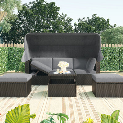 Lit de jour avec parasol amovible et coussin de rangement extérieur en mousse rétractable