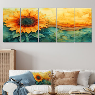 Brandes - décoration murale tournesols - art mural traditionnel 5 pièces