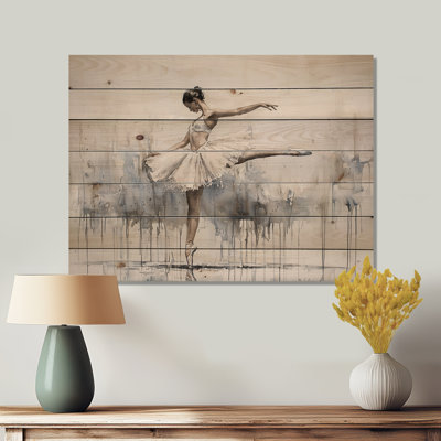 The Ballerina Ballet Dance - Glam Wood Wall Art On Natural Pine Wood