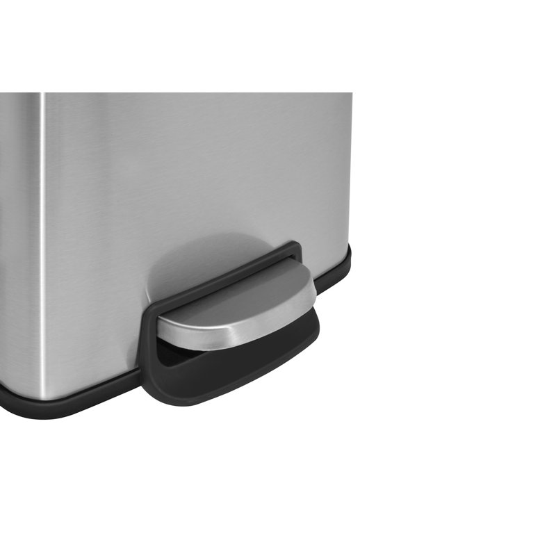 Fingerprint Resistant Brushed Stainless Steel Step-On Trash Can Set