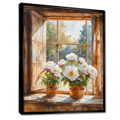 Pivoines à la fenêtre de grange IV - pivoines, art mural