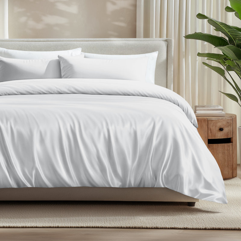 Rayon from Bamboo Duvet Set, Full Duvet Cover + 2 Standard Shams, White