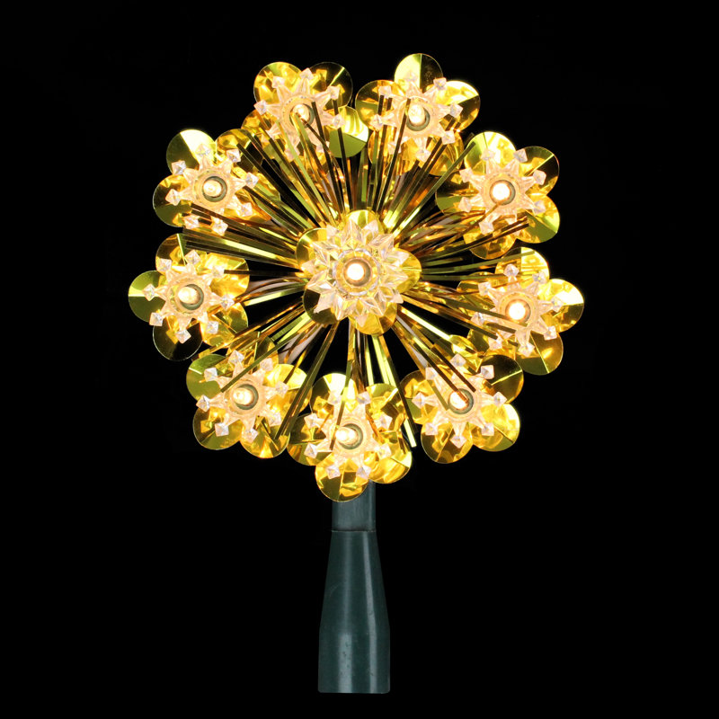 Gold Snowflake Starburst Christmas Tree Topper with Clear Lights