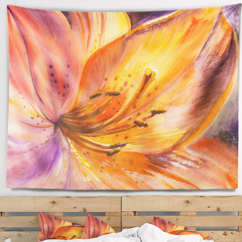 Tapisserie fleur lily en polyester avec accessoires suspendus inclus, H 50 po x l 60 po
