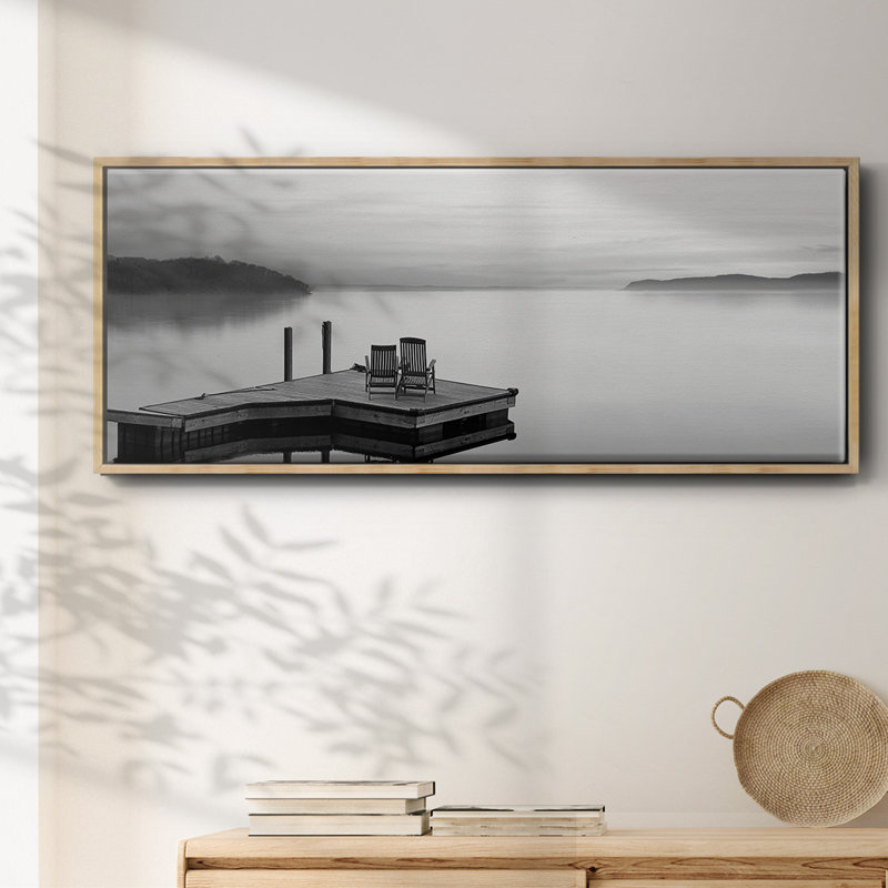 Panneau noir et blanc à motif d'eau - toile encadrée, H 12 po x l 30 po