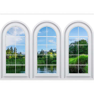 Panneau mural Vibrant Green Forest Lake Nature L 5,5 pi x l 96 po