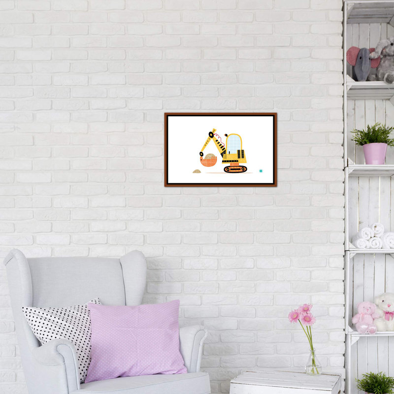 Excavator - impression d'art graphique, Pas de tapis, H 18 po x l 26 po x P 1,5 po, Toile avec cadre brun