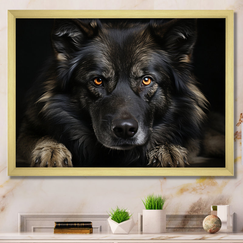 Portrait de chien I - reproduction sur toile, H 30 po x l 40 po x P 1,5 po, Encadrement doré