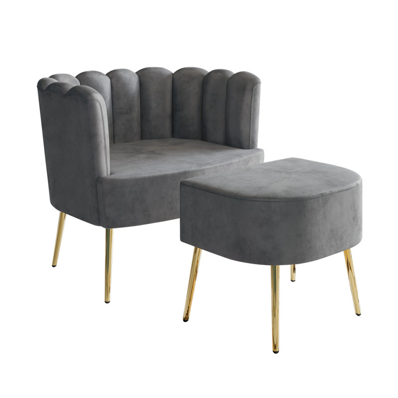 Lashaunta 2 Piece Velvet Barrel Chair Set, Light Gray Velvet
