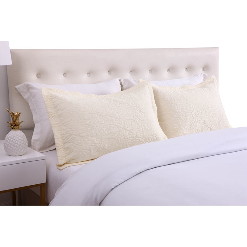 Beige Embroidered Cotton Polyester King Pillow Shams Set