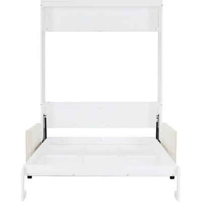 White Full Size Bed With Cushion And Bed- Fusion, Space For , Simple Operation Storage, 65.6"W X 83.1"L 83.6"H Wall Multifunctional Feature, Ideal Apartment Living, Efficient Storage Design,