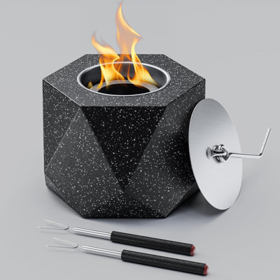 Concrete Table Top Fire Pit Bowl - Indoor Fire Pit Tabletop with Roasting Sticks, Small Portable Fireplace for Indoor/Outdoor Decor, Gift for Patio Ba -  Wrought Studio™, 4B04FBDADD6949E39D8D9D82173D0EF4