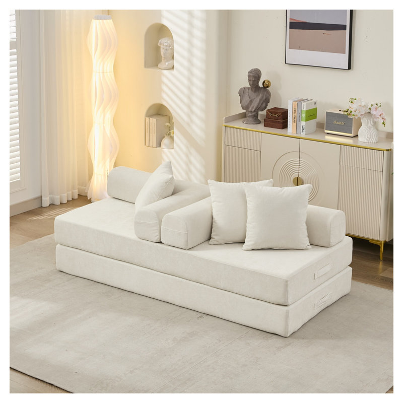 Canapé-lit pliant convertible en chenille beige Comfy, Beige