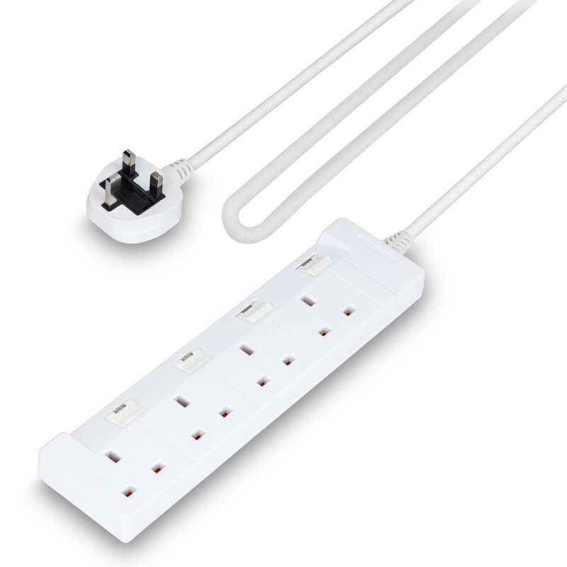 GEEPAS 4 Gang Extension Lead, Cable Heavy Duty UK Plug, 2.6cm H x 5cm W x 1028.05cm D