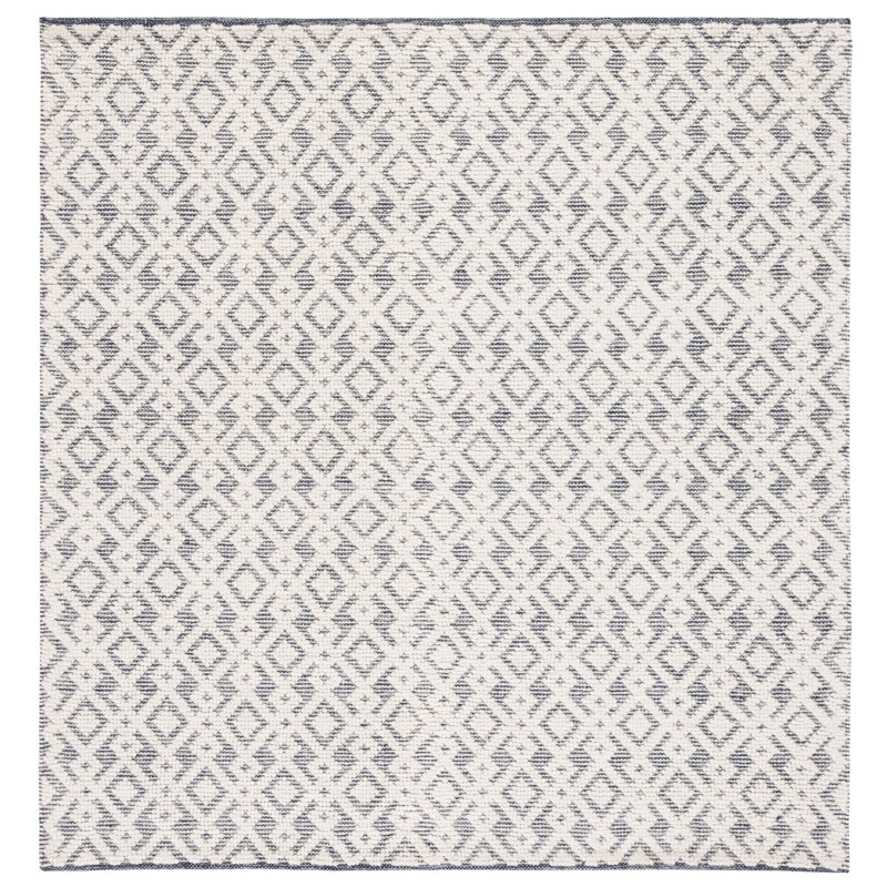 Burhardt Geometric Handwoven Ivory/Navy Area Rug, Square 6'