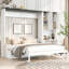 Grand lit avec rangement intégré, bureau et rangement, peu encombrant, blanc, bois et coin salon moelleux