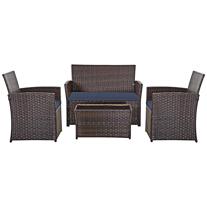 Ensemble de canapés modulaires d'extérieur 4 pièces, Coussin bleu / cadre brun