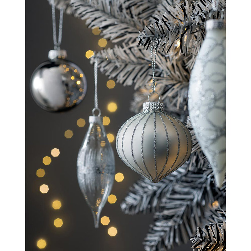 62.3cm Assorted Glass Bauble, White/Silver/Grey