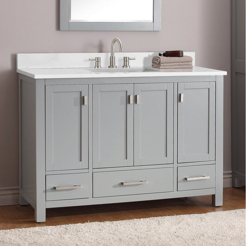 Modero 48" Single Bathroom Vanity with Top, Cala White Marble, Chilled Gray, Brushed Nickel