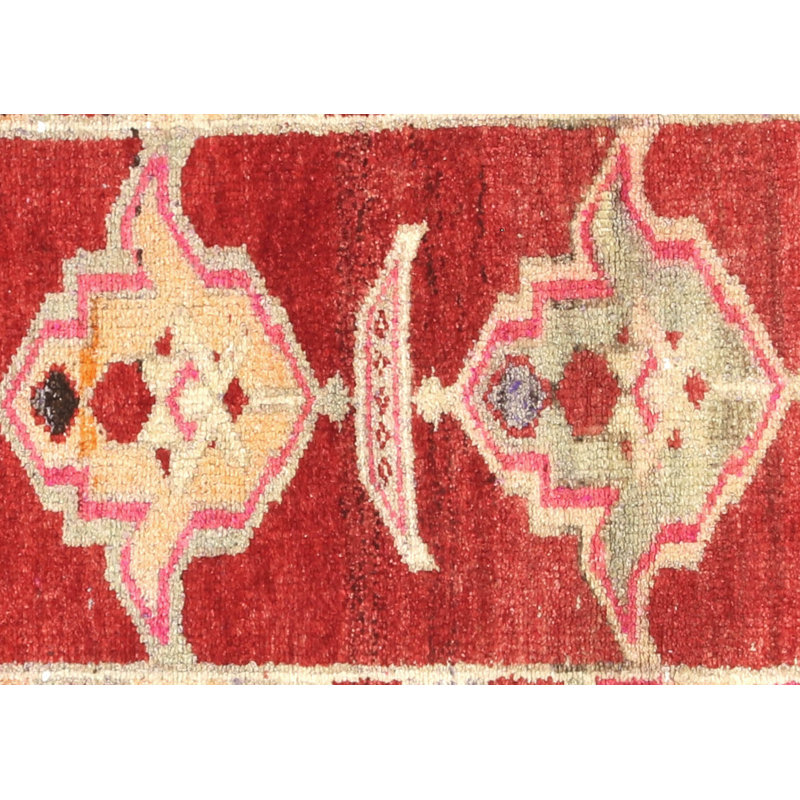 One-of-a-Kind Hand-Knotted 1960s 3' x 7'6" Runner Wool Area Rug in Red/Ivory