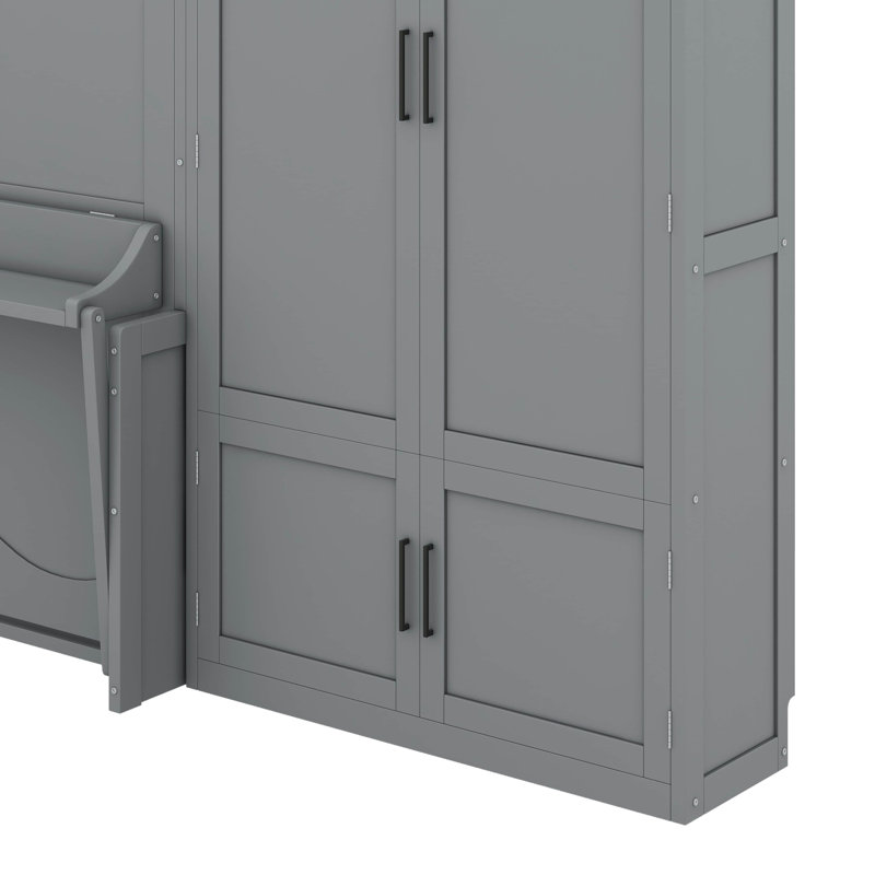 Grand lit escamotable mural avec placard, gris