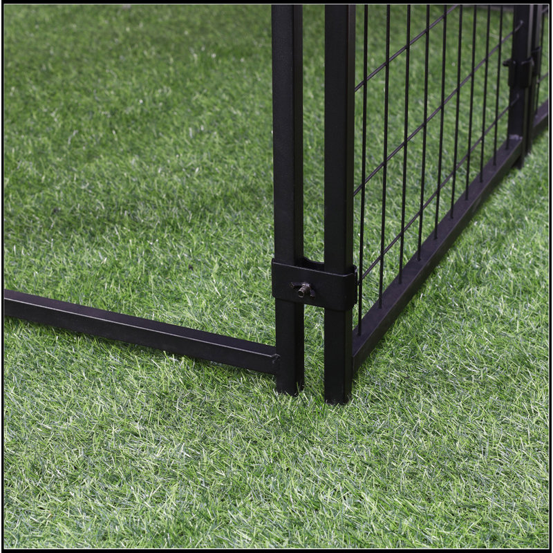 Chenil d'extérieur pour chien 5 pi x 5 pi x 5 pi, clôture pour chien en acier soudé avec toile résistante à l'eau et aux rayons UV, noir de jais